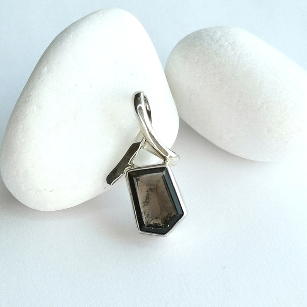 NEW modernist sterling silver freeform Smokey Topaz Smoky Quartz pendant